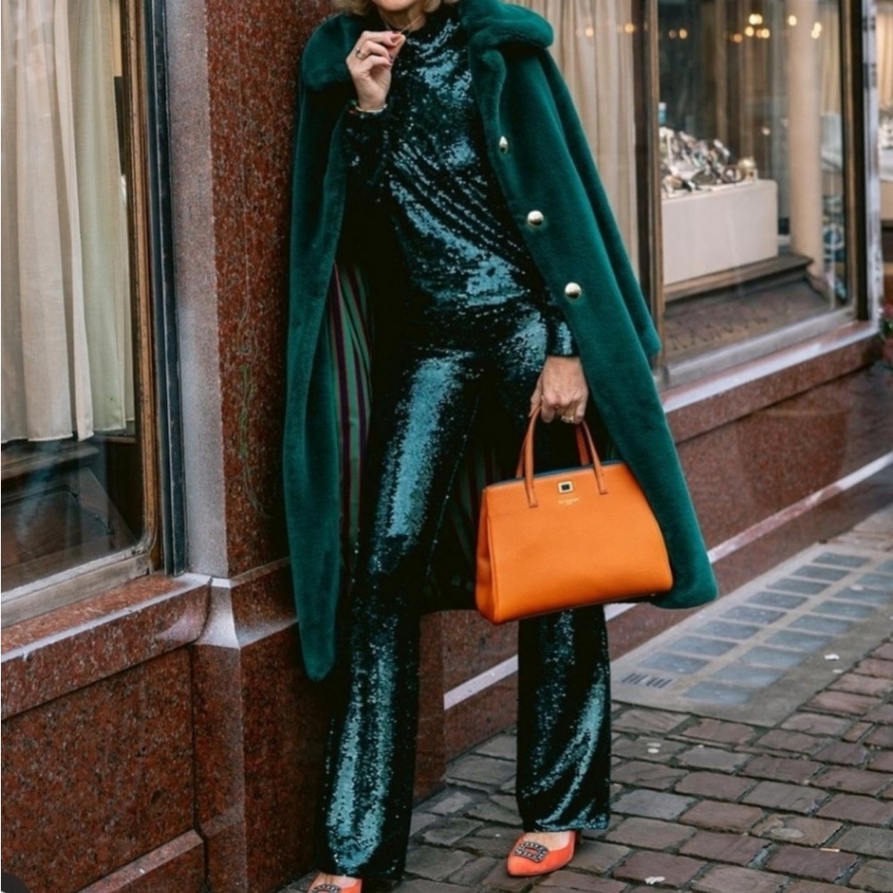Zara Teal Sequin Jumpsuit. Pants and Top. NWT